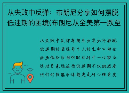 从失败中反弹：布朗尼分享如何摆脱低迷期的困境(布朗尼从全美第一跌至第二四五)