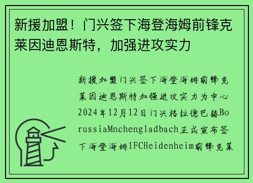 新援加盟！门兴签下海登海姆前锋克莱因迪恩斯特，加强进攻实力