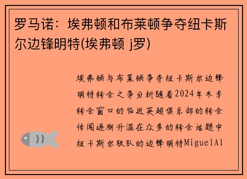 罗马诺：埃弗顿和布莱顿争夺纽卡斯尔边锋明特(埃弗顿 j罗)