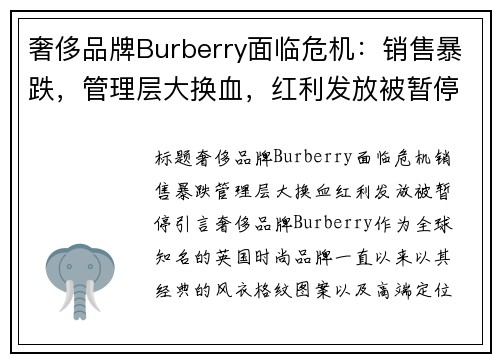 奢侈品牌Burberry面临危机：销售暴跌，管理层大换血，红利发放被暂停