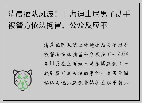 清晨插队风波！上海迪士尼男子动手被警方依法拘留，公众反应不一