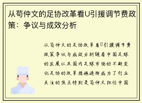 从苟仲文的足协改革看U引援调节费政策：争议与成效分析